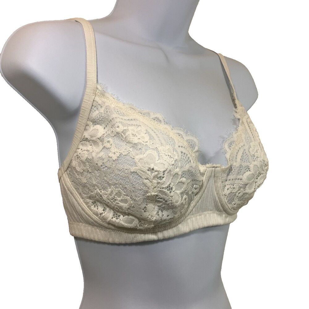 aerie Women's Size L Show Off Ivory Bralette Lace Mesh Wireless Unlined Floral